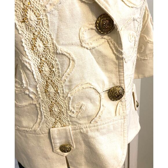 Vintage Inomix Germany Off white blazer lace gold trim‎ Germany 40 size Med - Picture 6 of 10